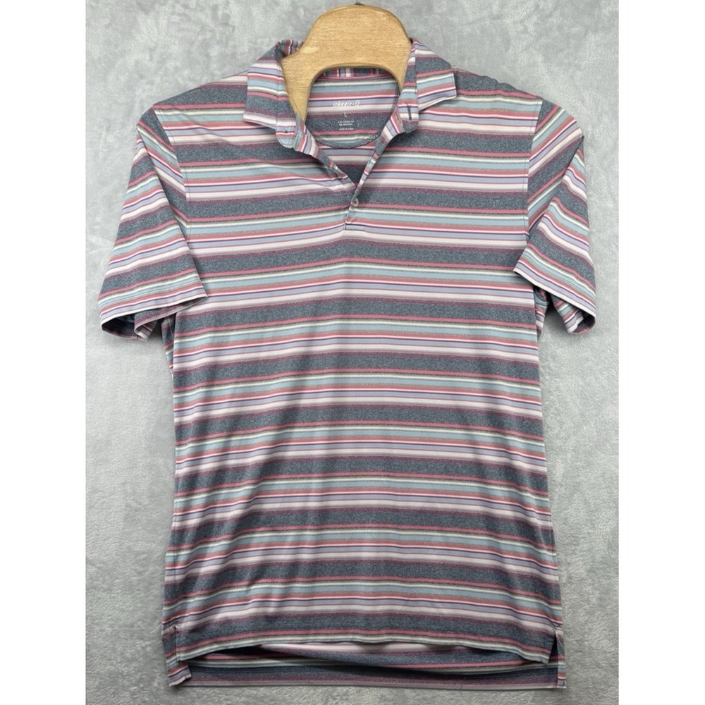 Johnnie-O Polo Shirt Multicolor Striped Performance Golf Short Sleeve Men's L